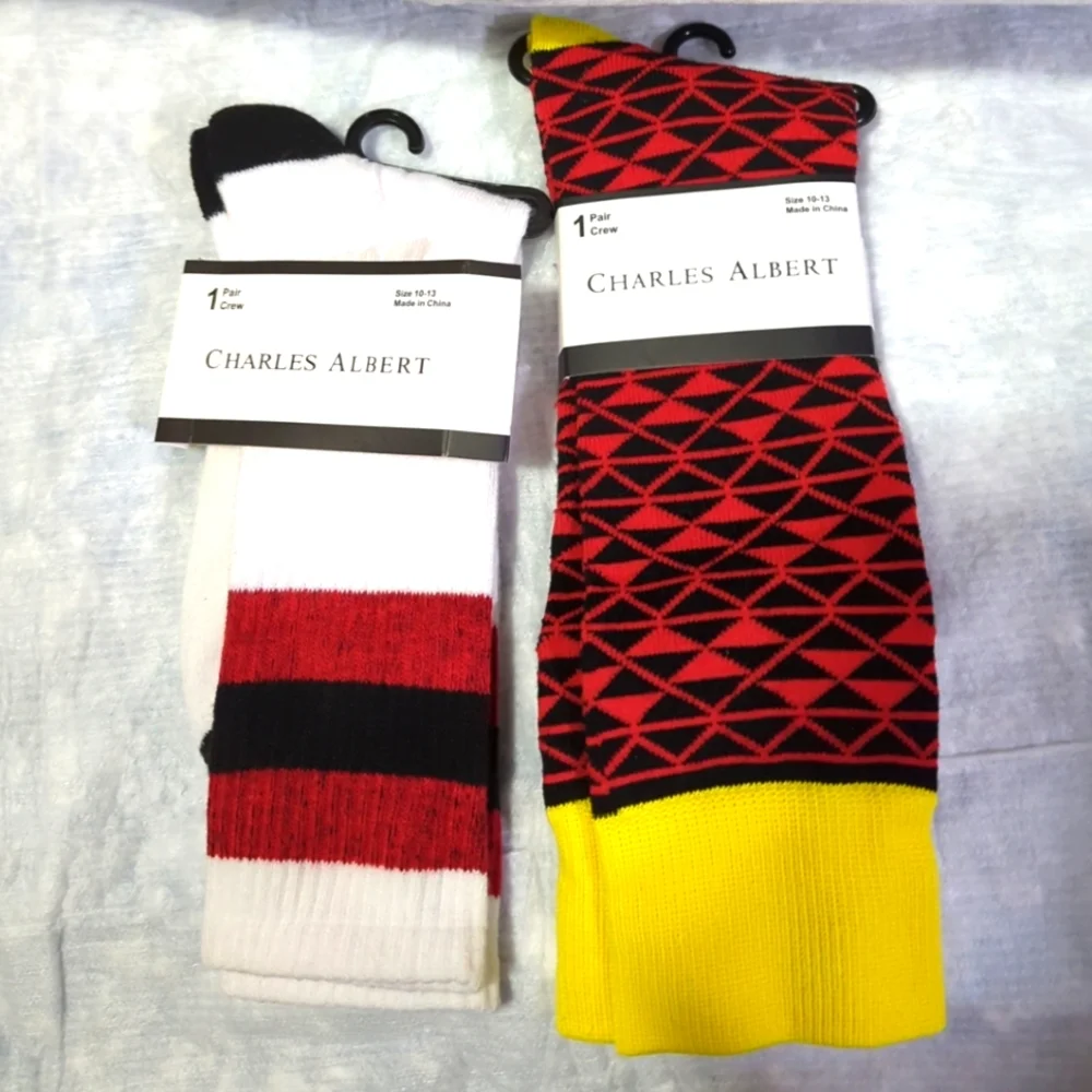 2 Pr. Men's Dress Crew Socks 2 pair Stripe & Geometric Size 10-13